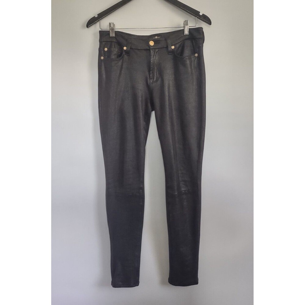 7 For All Mankind Women's Size 26 Snakeskin Faux Leather Skinny Ankle Pant Black